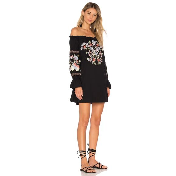 Free People Off-The-Shoulder Embroidered Dress Women's S Black Boho Festival - Picture 12 of 13